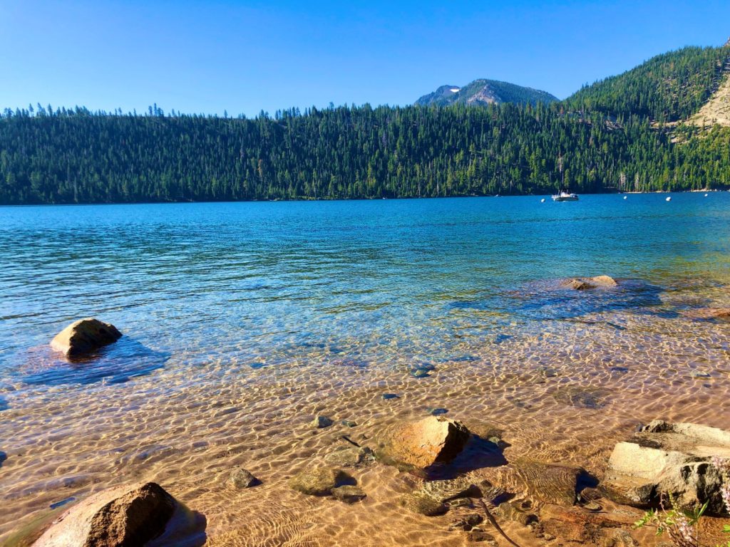 Rubicon Trail and view of crystal clear water of Emerald Bay