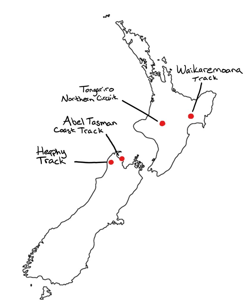 Overview map of New Zealand trip