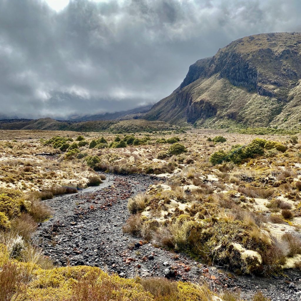 Backpacking Tongariro Northern Circuit gloomy landscape