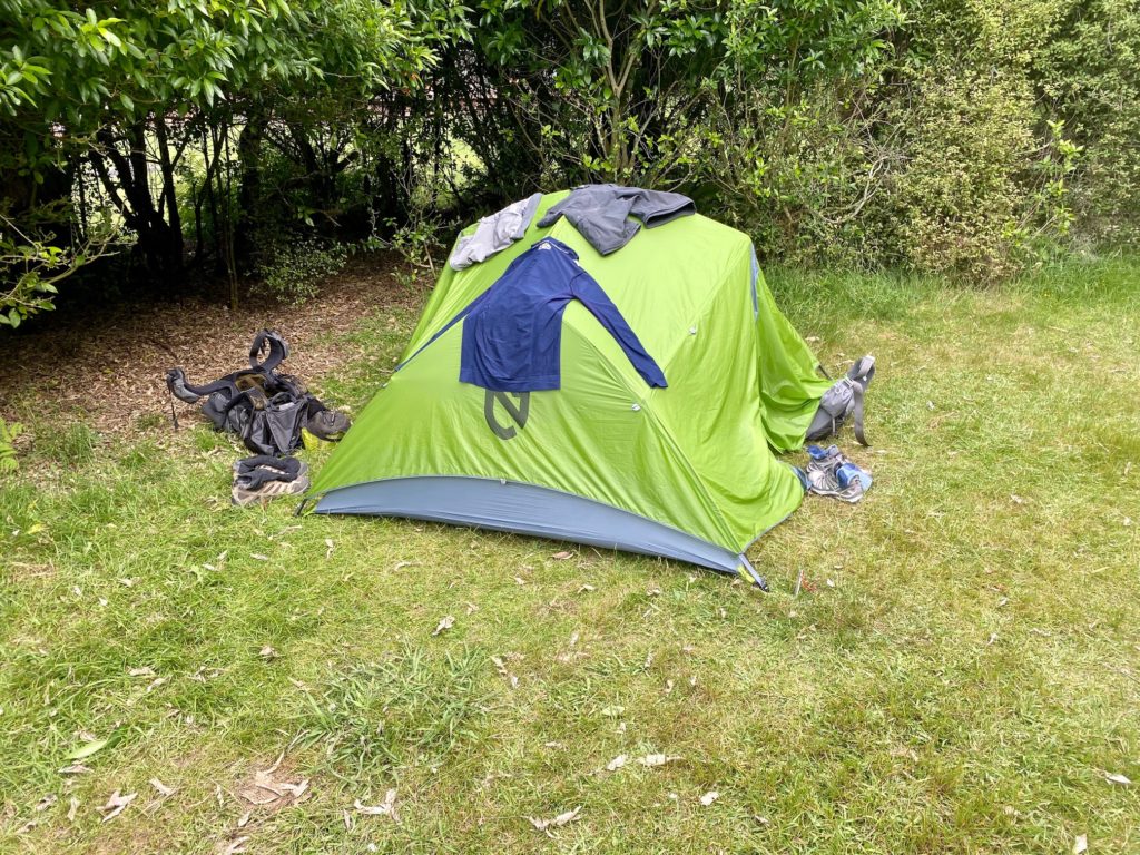 Tent and drying out our hiking clothes